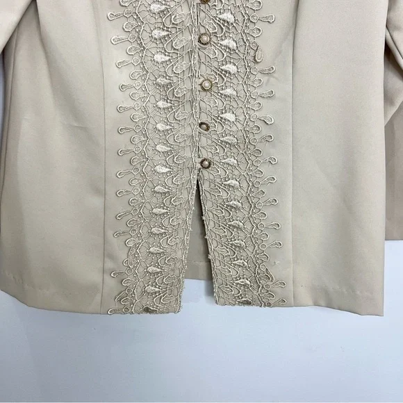 Vintage beige tan crochet detail blazer jacket 14 - Picture 9 of 12